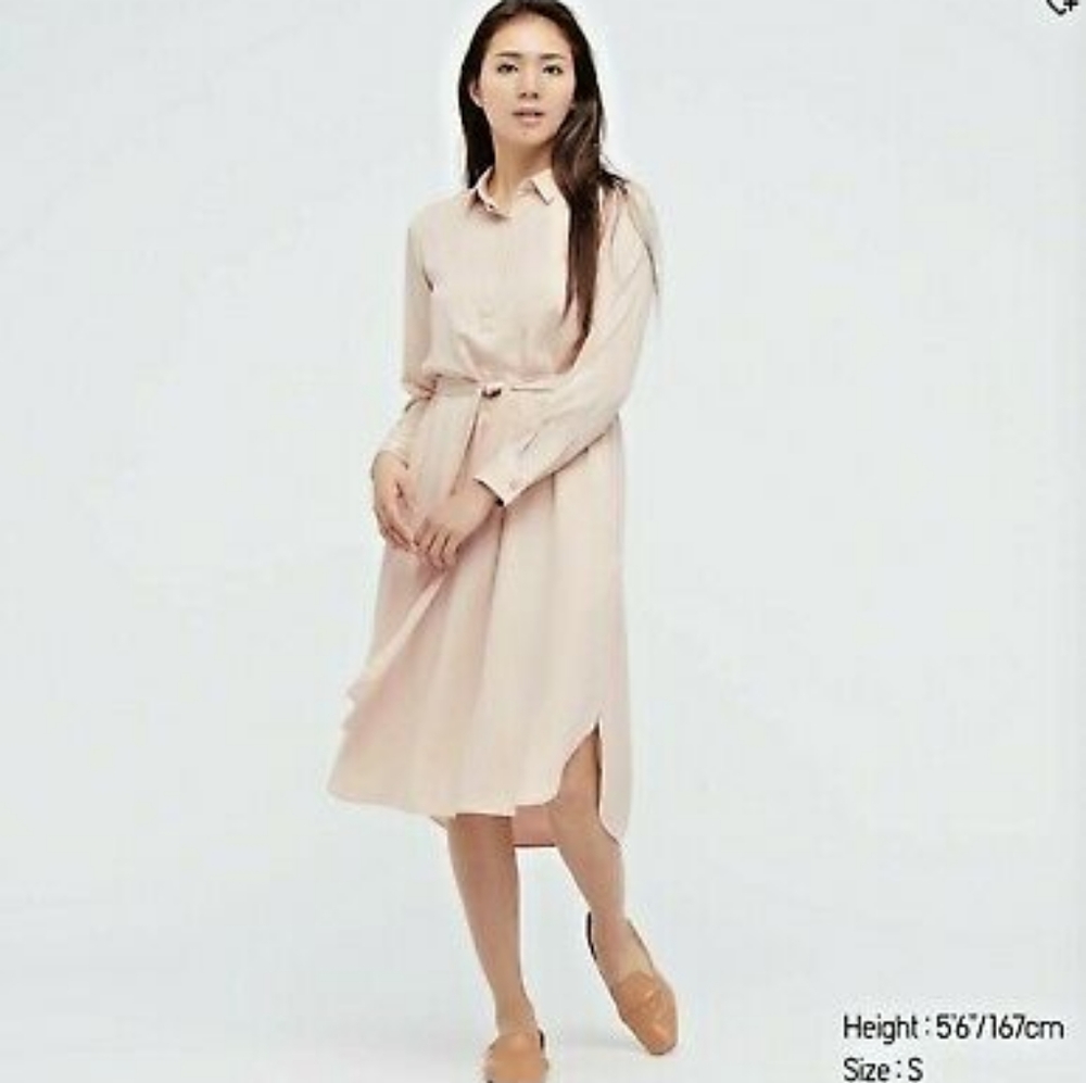 Uniqlo Light Pink Long Sleeve Shirt Dress Size Medium